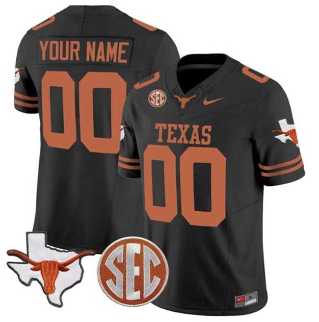 Mens Texas Longhorns Active Player Custom Black F.U.S.E. State Map & SEC Patch Stitched Jersey